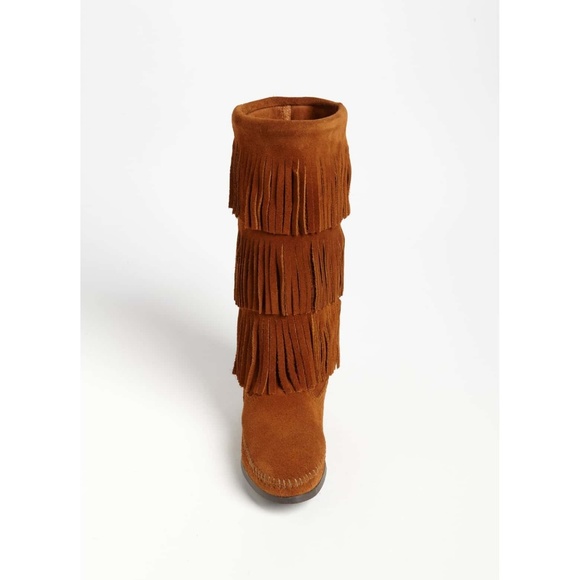 MINNETONKA 3-Layer Fringe Boot BROWN SUEDE (7) Hippie Gyspy Retro 70s Halloween - Picture 4 of 6
